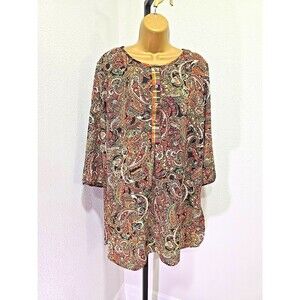 Anthropologie Paisley Patch Tunic Womens 2X Multicolor Peasant Boho Flowy Hippie